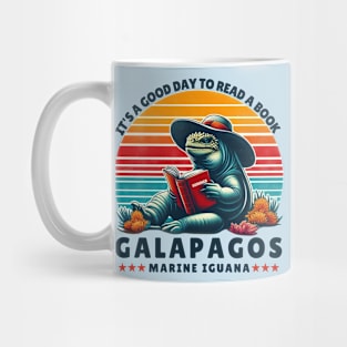 Galapagos marine iguana reading a book Mug